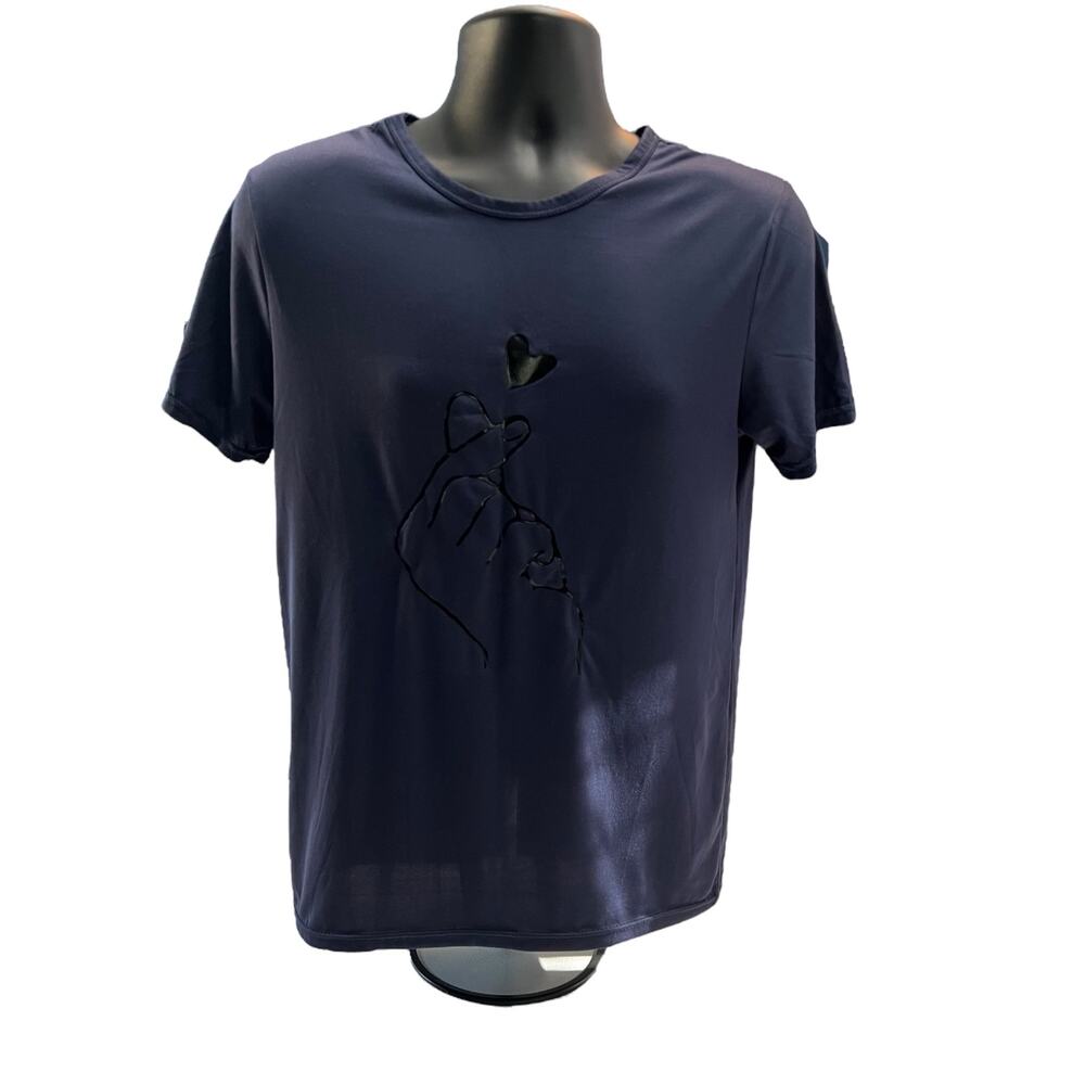 Minimalist Cut-Out Hand Heart Gesture T-Shirt | NCS Brand | Navy Blue  Medium